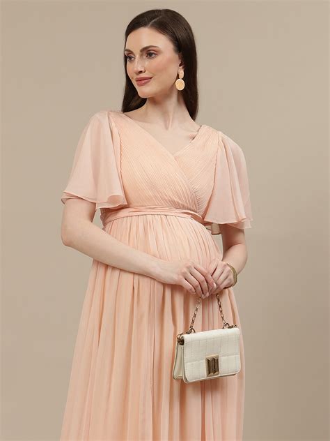buy peach maternity pleated gown