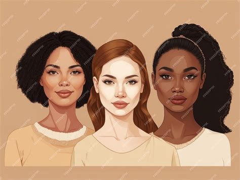 Three Women with Different Skin Tones and Hairstyles | Premium AI