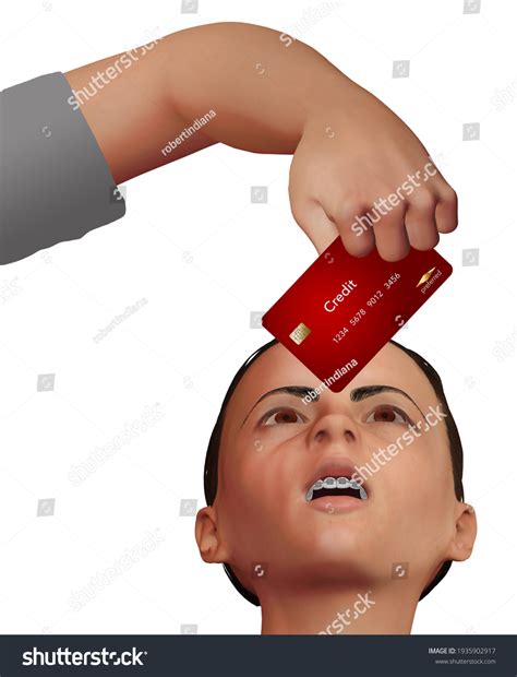 Hand Holds Credit Card Over Face Stock Illustration 1935902917