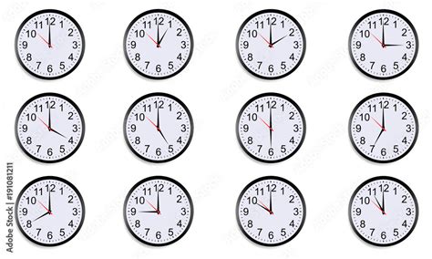 Set of round clocks showing various time. World clock, time zone ...