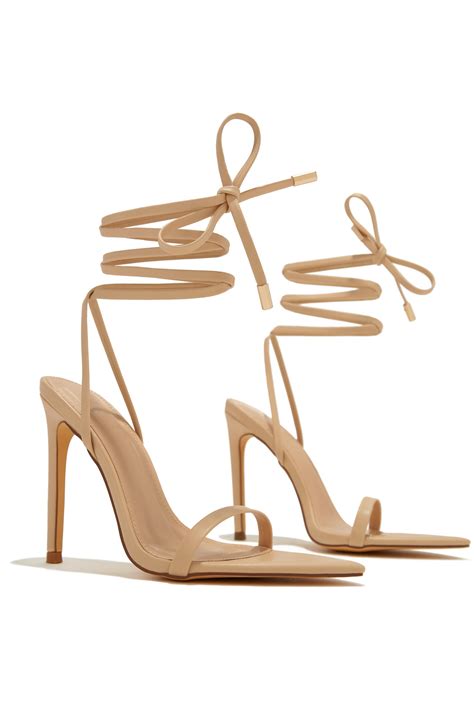 Miss Lola | Into The Night Nude Lace Up High Heels – MISS LOLA
