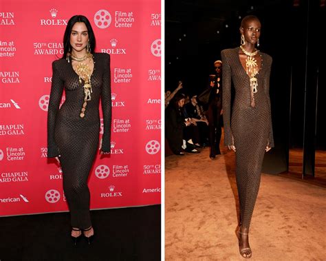 Dua Lipa draagt een naked dress van Schiaparelli