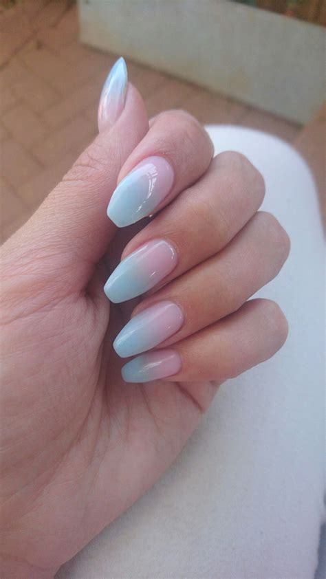 Pastel Pink and Blue Ombre Coffin shaped nails (With images) | Coffin ...