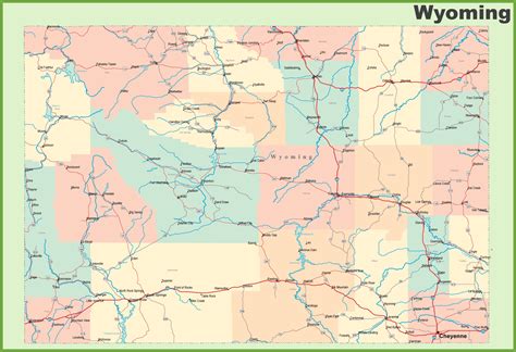 Road map of Wyoming with cities