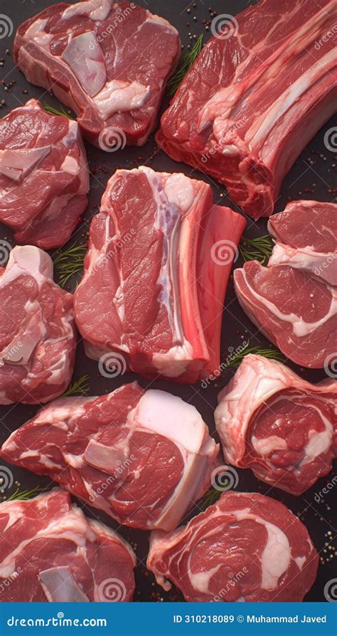 culinary selection assorted raw meat cuts presented   variety