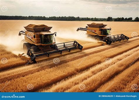 harvesting crop wheat grain  combine harvesters  field  farm