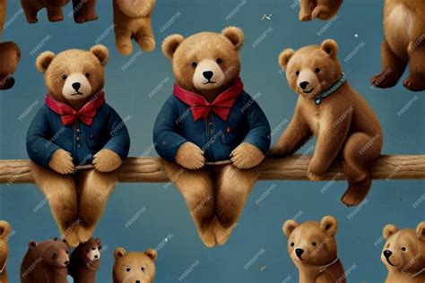 Teddy Bear Serenade Bears Resting in Harmony on Blue | Premium AI ...