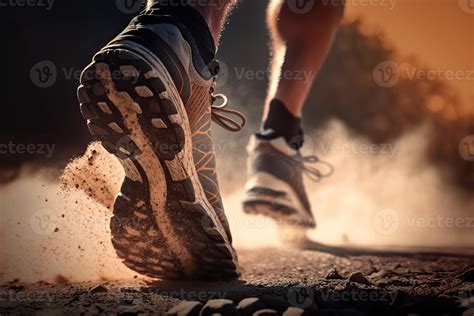illustration of close-up at the runner feet is running on the dirt