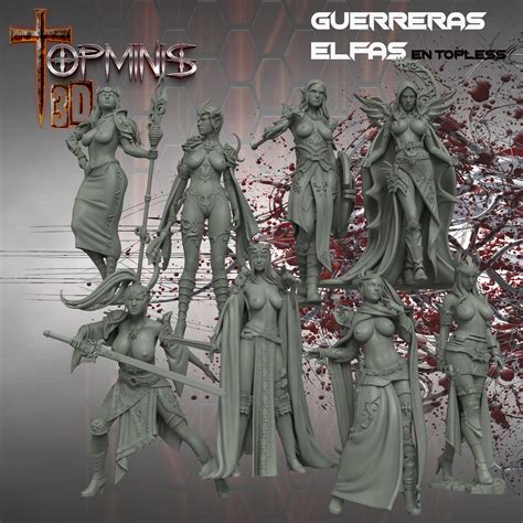 🧝 PACKS OF 8 TOPLESS ELF WARRIORS RPG WAR HAMMER・ STL File for ・Cults