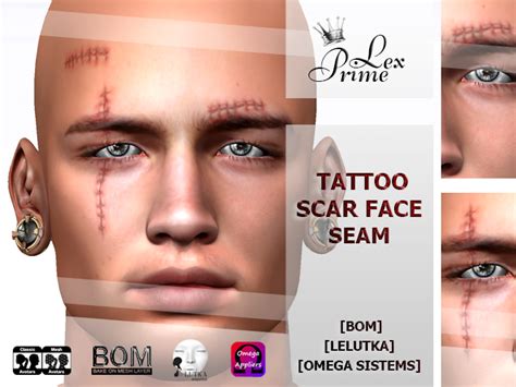 Second Life Marketplace - ♕ Lex Prime - Tattoo Scar Face - Seam (BoM ...