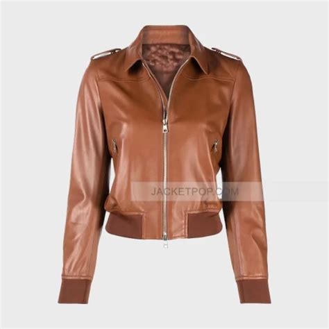 Brown Bomber Leather Jacket Womens