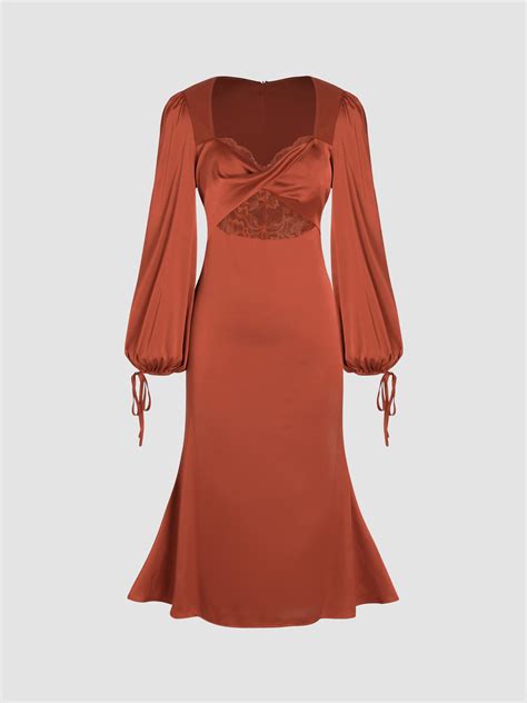 Formal Dresses Satin Satin Twist Lace Knotted Mermaid Midi Dress For