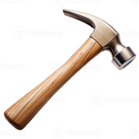 wooden handled hammer  metal head  transparent background