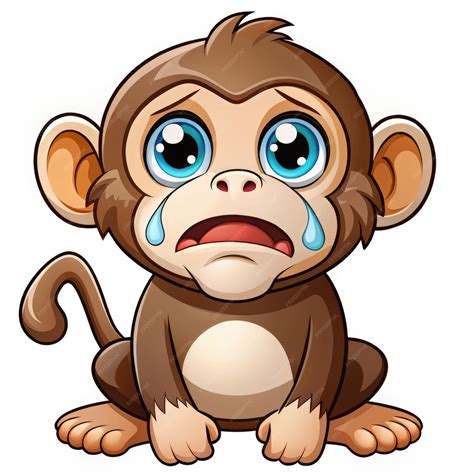 Animated monkey with big tears expressing sadness in a cartoon style