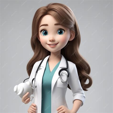 A cute cartoon 3d girl ware doctor cloth friendly female doctor