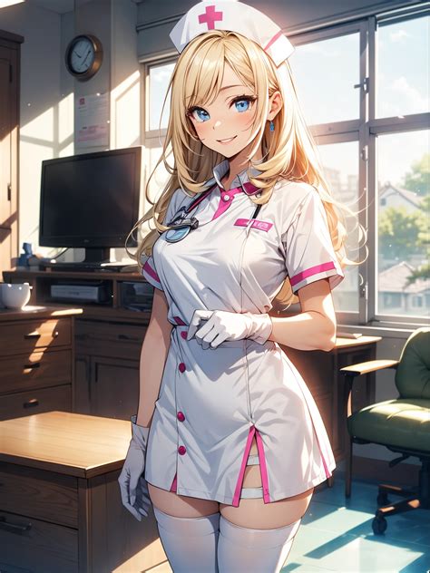 Anime nurse in uniform posing in a room with a computer - SeaArt AI