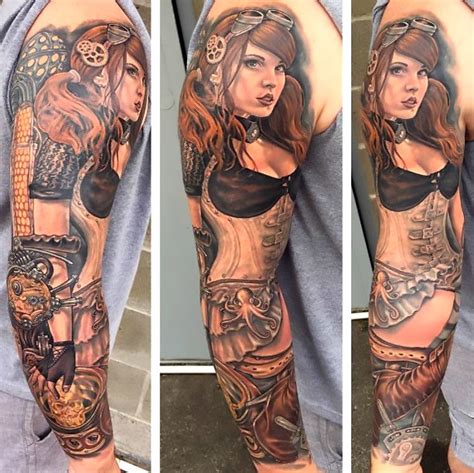 Steampunk Girl Sleeve Tattoo Idea