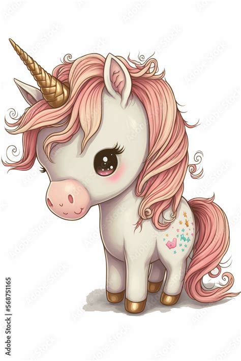 Petite licorne rose, dessin kawaii trop mignon, fond blanc, IA ...