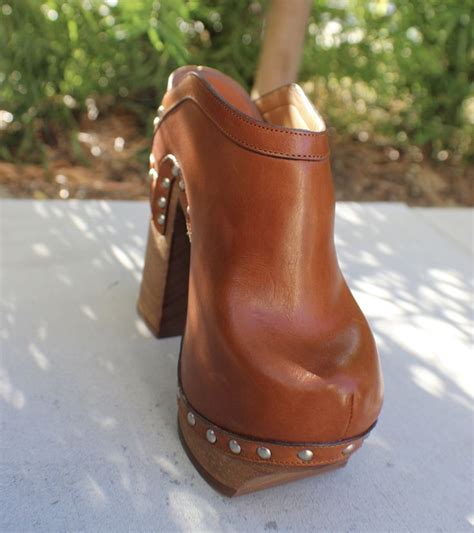 Roberto Cavalli Tan Wooden Studded Clogs | Platform clogs shoes, High ...