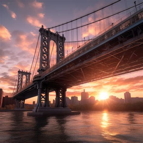 Premium AI Image | sunset on the brooklyn bridge