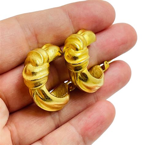 vintage matte gold designer runway hoop clip  earrings  sale