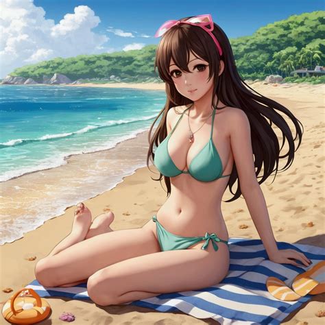 Cute futanari anime girl on the beach - SeaArt AI