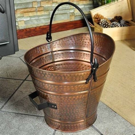 Copper Ash Bucket Fire Place Coal Pail Shovel Storage Hearth Handle ...