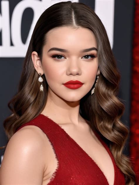 Premium Free ai Images | hailee steinfeld in red dress with red lipstick