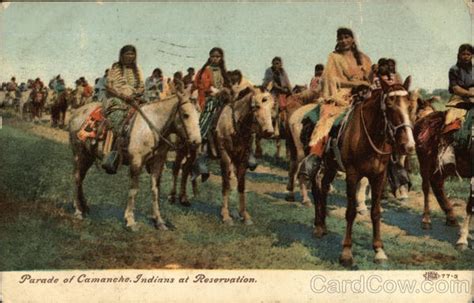 Parade of Comanche Indians at Reservation Native Americana Postcard