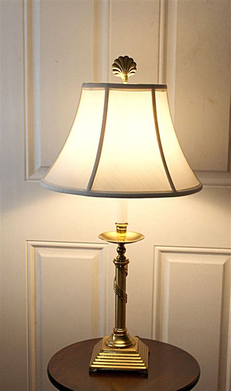 Vintage Solid Brass Table Lamp, White Shade, Clam, Scallop Finial ...