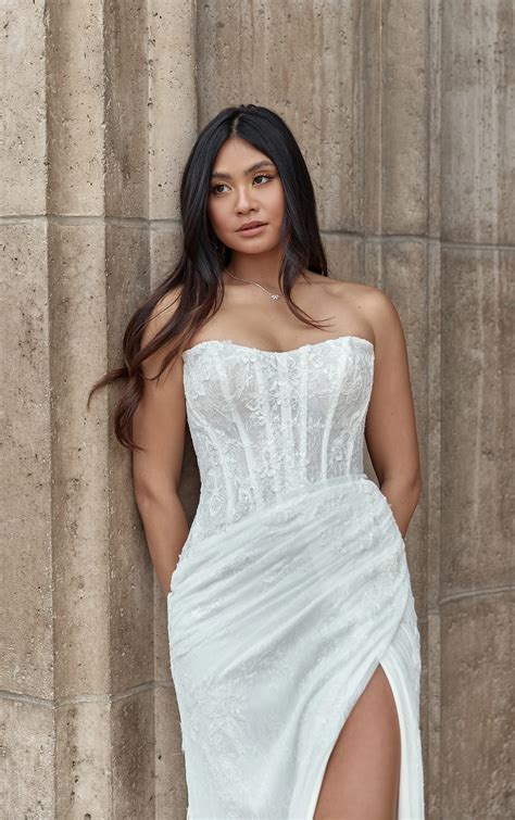 Luminous Lace Corset Strapless Bridal Gown | Style D4091