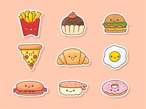 kawaii food sticker set  vector art  vecteezy