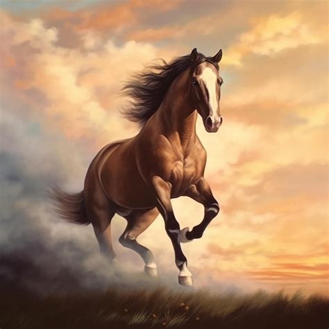 Premium AI Image | a painting of a horse with a sunset in the background