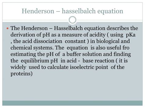 PPT - Henderson – hasselbalch equation PowerPoint Presentation, free ...