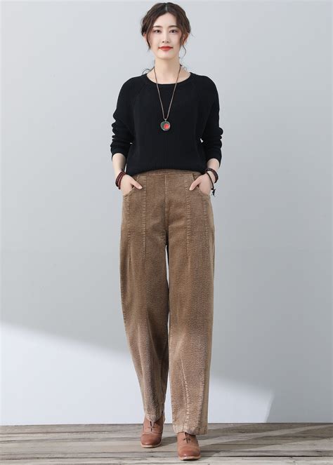 Corduroy Wide Leg Pants, Corduroy Long Pants, Women Long Pants, Elastic