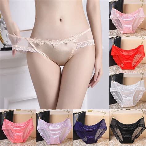 women sexy shiny satin lace knickers briefs panties ladies seamless