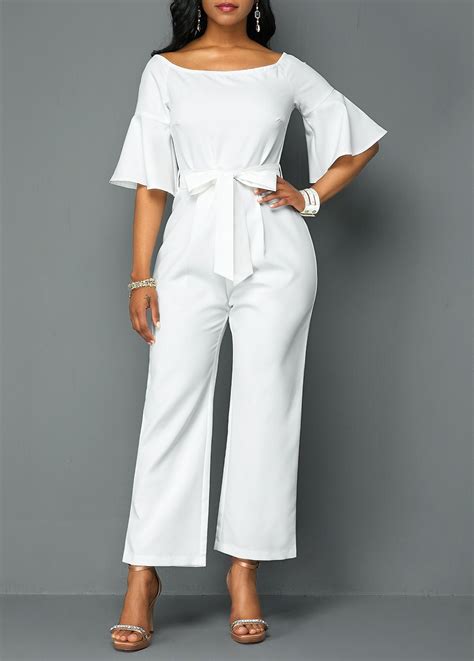Flare Sleeve Off the Shoulder White Jumpsuit | Rosewe.com - USD $32.29 ...