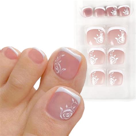 COLOFALLA 24pcs French False Toenails Tips Stick on Toenails Natural