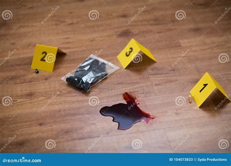 Evidence Marker Tape And Paper Bag In Crime Scene Isolated On White ...