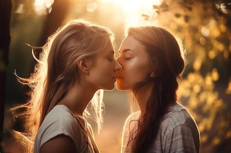 Premium Photo | Two lgbt lesbian girls in love kiss in nature in park