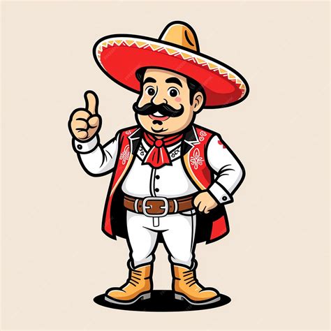 A cartoon of a mexican fat man with a mustache and a big hat | Premium
