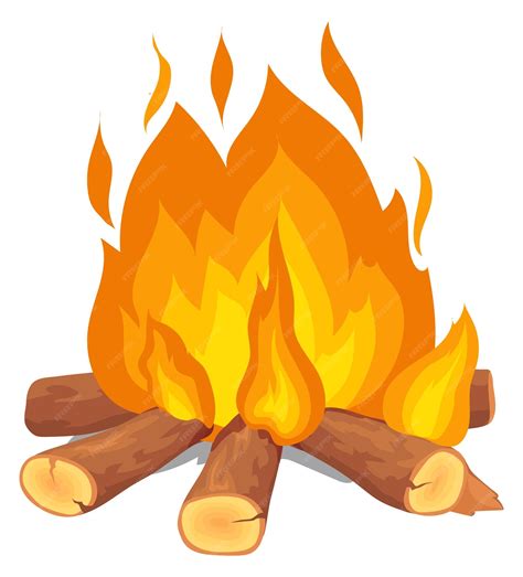 Premium Vector | Burning firewood with fire flame Cartoon bonfire icon