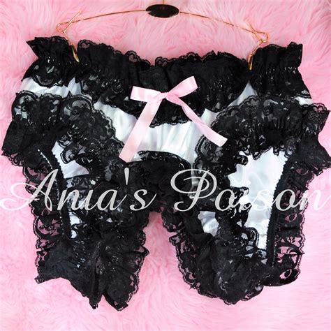 Sissy Spanking Maid satin high cut super frilly open crotch shiny