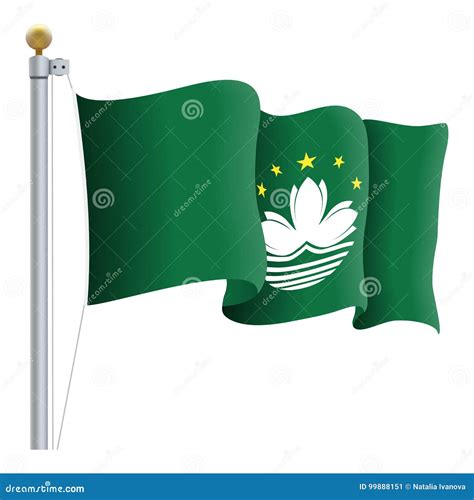 Waving Macau Flag Isolated on a White Background. Vector Illustration