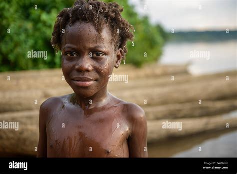 Bathing in the Sangha river, Central African Republic, Africa Stock ...