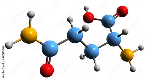 3D image of Glutamine skeletal formula - molecular chemical structure ...