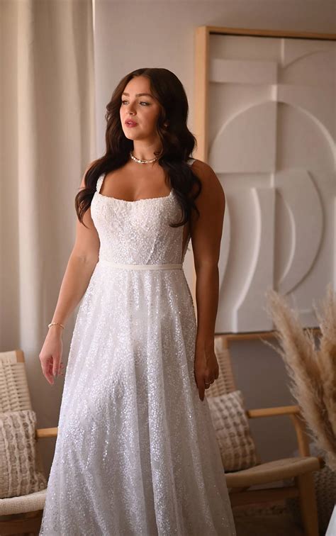 Sparkling Sequin A-Line Wedding Dress with Sexy Side Plunge Cutouts