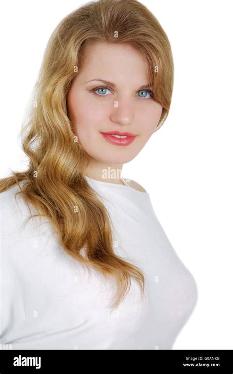 girl   big breast   white background stock photo alamy