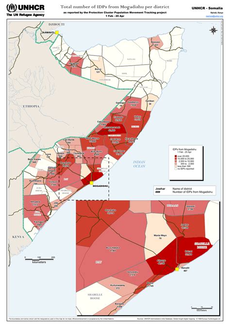Somaila: Total Number of IDPs from Mogadishu per District - As Reported ...
