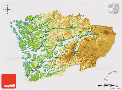 Physical 3D Map of Hordaland, cropped outside